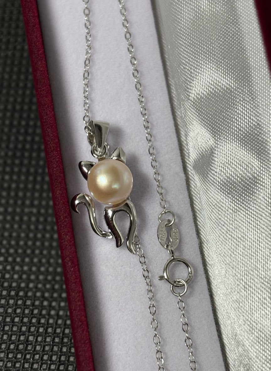 Colier din argint 925 cu pandantiv pisica si perla