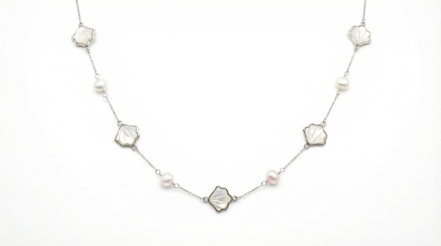 Colier din argint 925 cu perle si pandantive sidefate