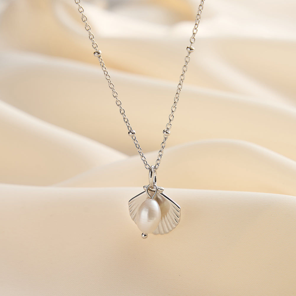 Colier argint 925, pandantiv scoică cu perlă, elegant, 46cm