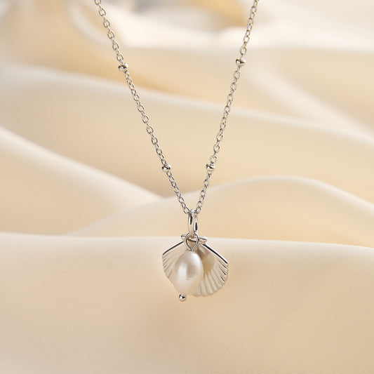 Colier argint 925, pandantiv scoică cu perlă, elegant, 46cm