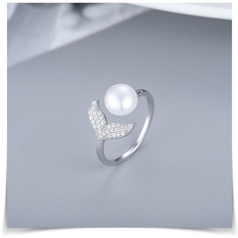 Inel din argint 925 cu perlă albă și pietre zirconiu, design modern