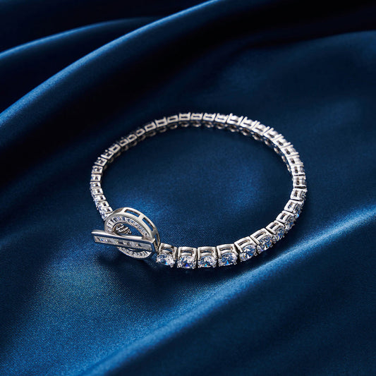 Bratara din argint 925, cu pietre stralucitoare, design geometric, culoare argintie, set elegant