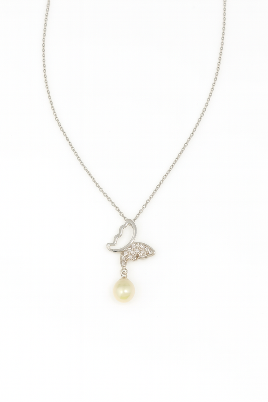 Colier din argint 925 cu pandantiv fluture si perla