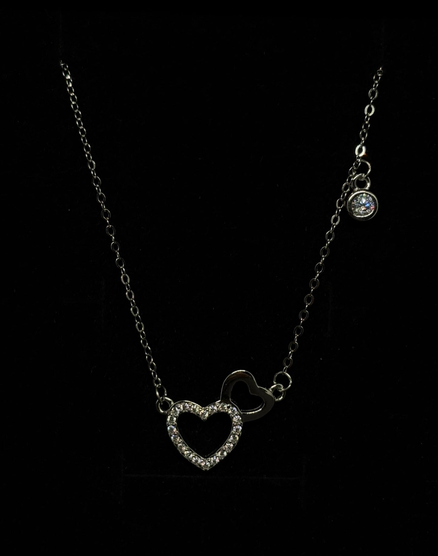 Colier din argint 925 cu pandantiv inima dubla si charm stralucitor