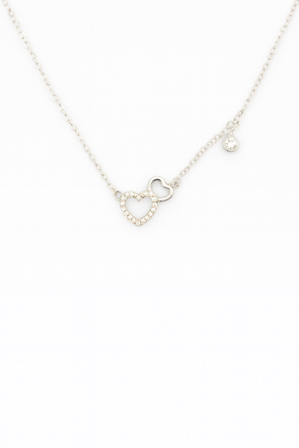Colier din argint 925 cu pandantiv inima dubla si charm stralucitor