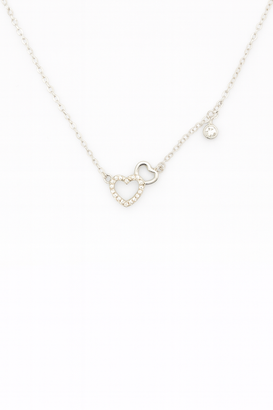 Colier din argint 925 cu pandantiv inima dubla si charm stralucitor