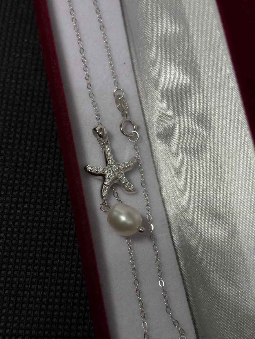 Colier din argint 925 cu pandantiv stea de mare si perla