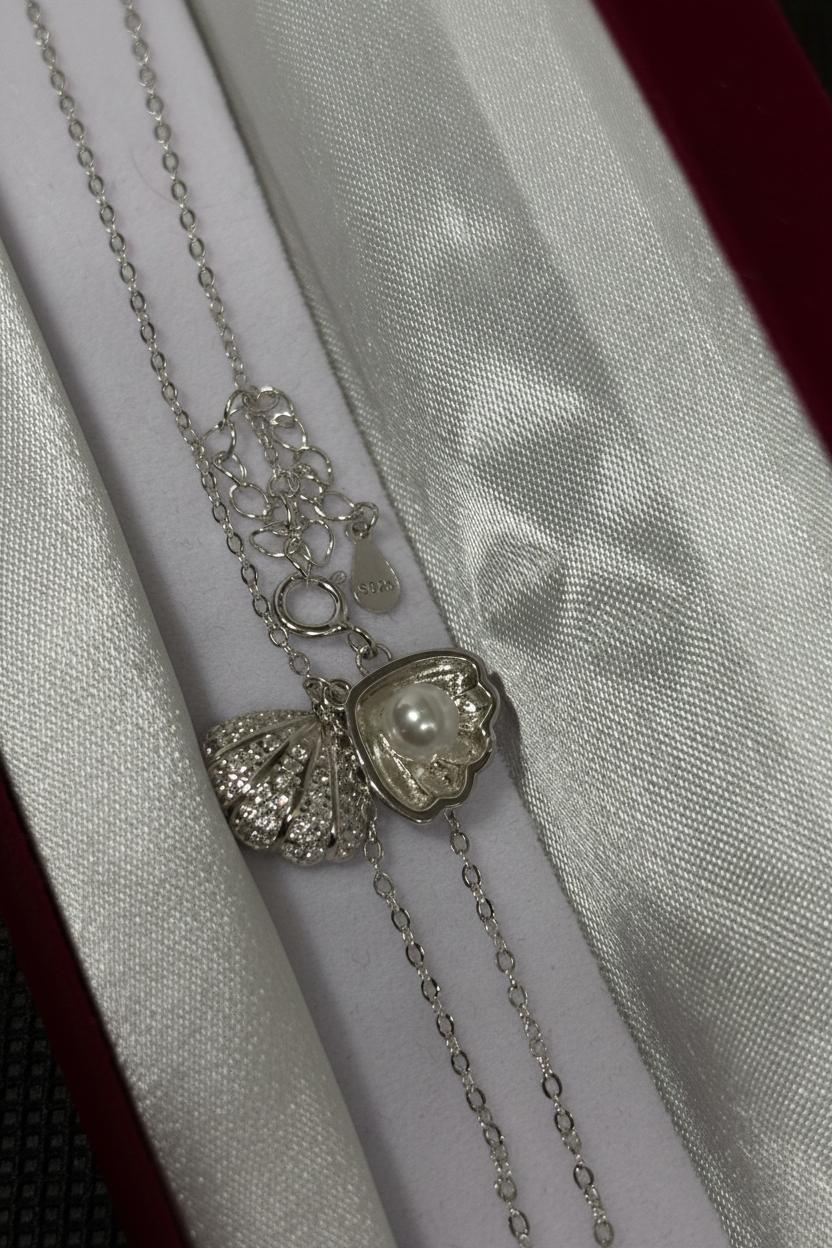 Colier din argint 925 cu pandantiv scoica si perla