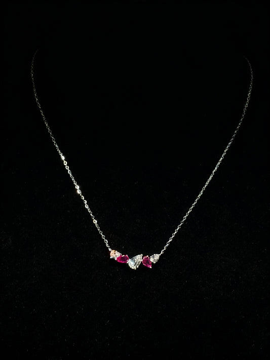 Colier din argint 925 cu pietre roz si transparente