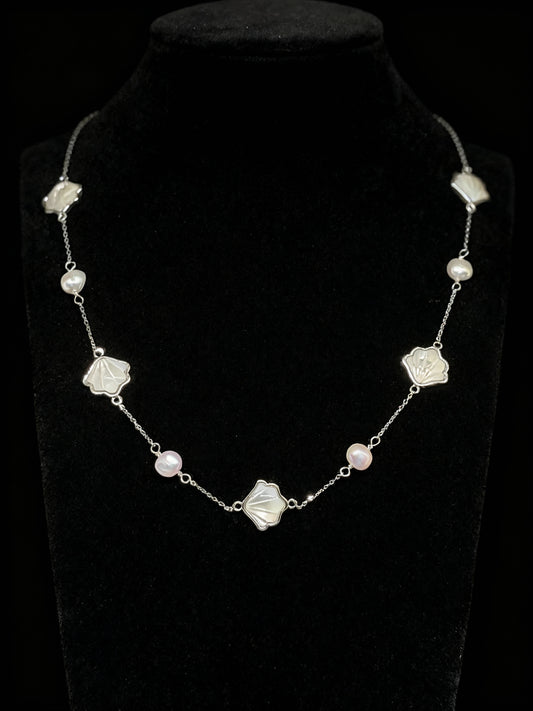 Colier din argint 925 cu perle si pandantive sidefate