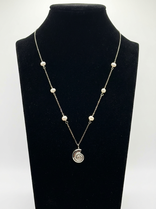 Colier din argint 925 cu pandantiv Nautilus și piatră strălucitoare