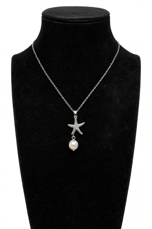 Colier din argint 925 cu pandantiv stea de mare si perla
